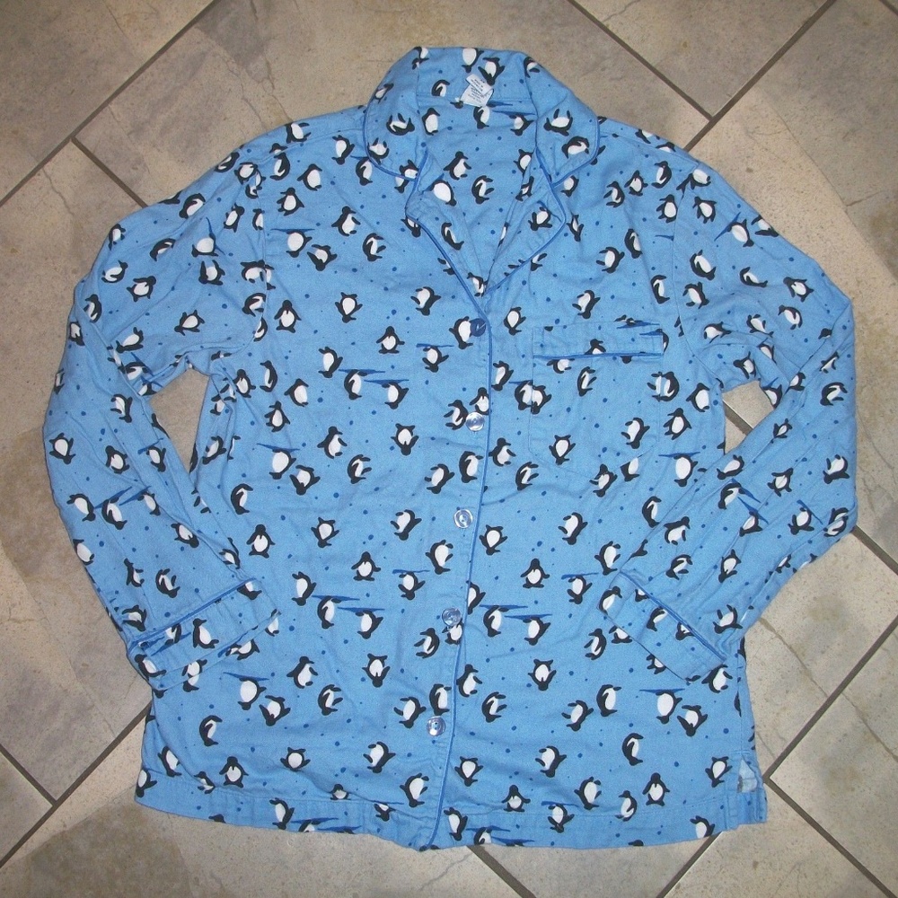 GAP Blue Flannel PENGUIN Pajama Shirt XS